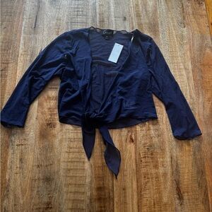 Connected Apparel Navy blue Tie-Front mesh cardigan bolero shrug NWT 6P